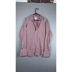 T.M. Lewin Dress Shirt Mens 16.5 34/35‎ Red Gingham Slim Fit Cotton Long Sleeve